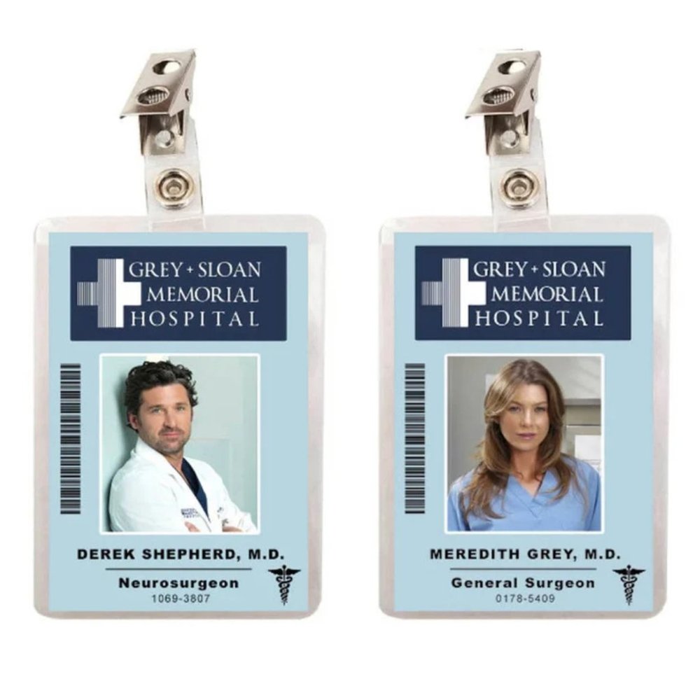 Derek Shepherd & Meredith Grey Sloan Memorial Hospital Set of 2 ID Badges